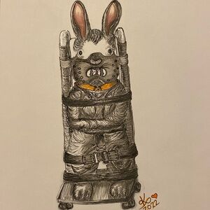 Unframed Original Art Anthony HOPkins Bunny Rabbit Drawing Silence of the Lambs